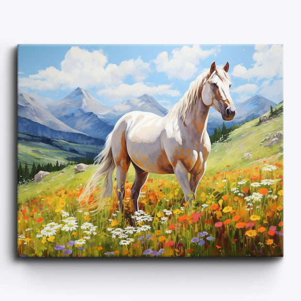 White Horse in Mountain Meadow Paint by Numbers Kit