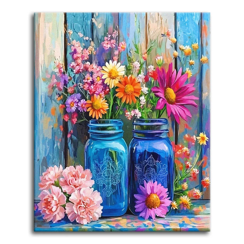 Wildflowers in Blue Jars-zoom-