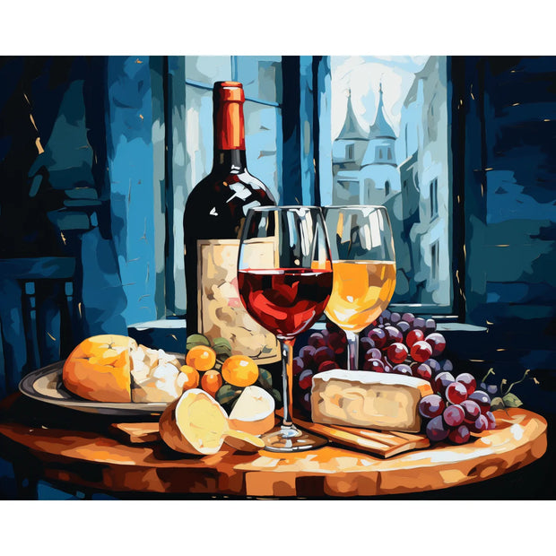 Wine and Cheese Still Life Paint by Numbers Kit