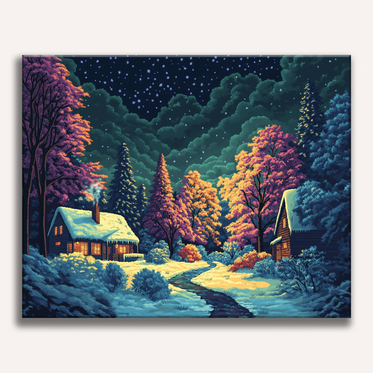 Winter Night Cabin Paint by Numbers Kit-zoom-1