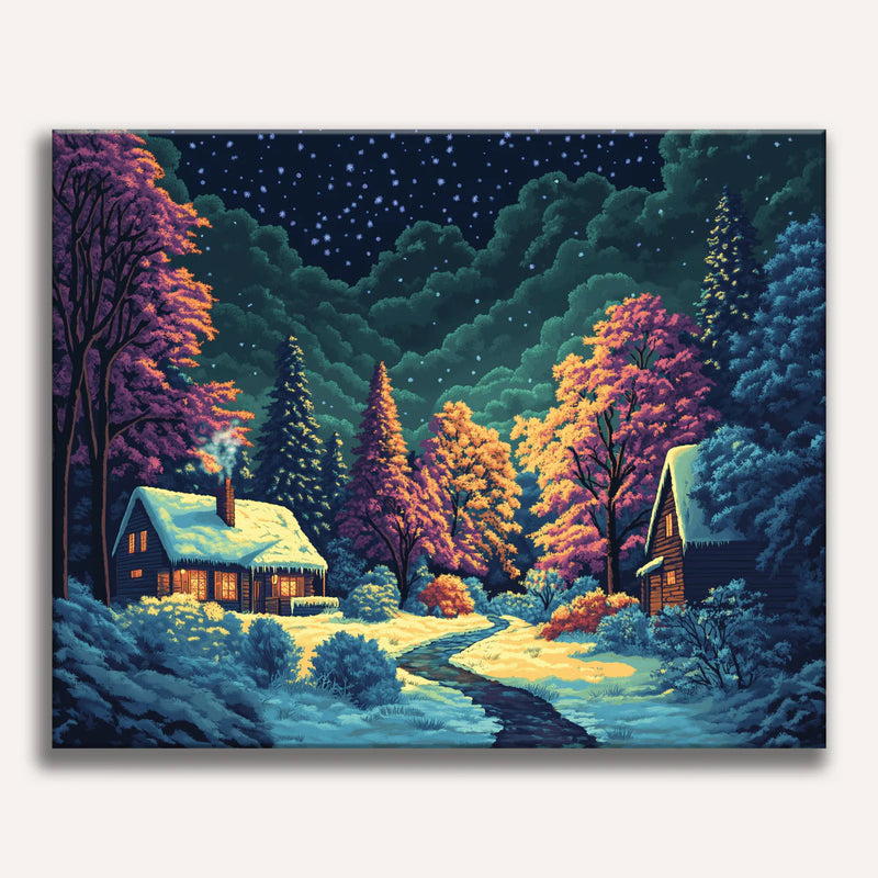 Winter Night Cabin Paint by Numbers Kit-zoom-