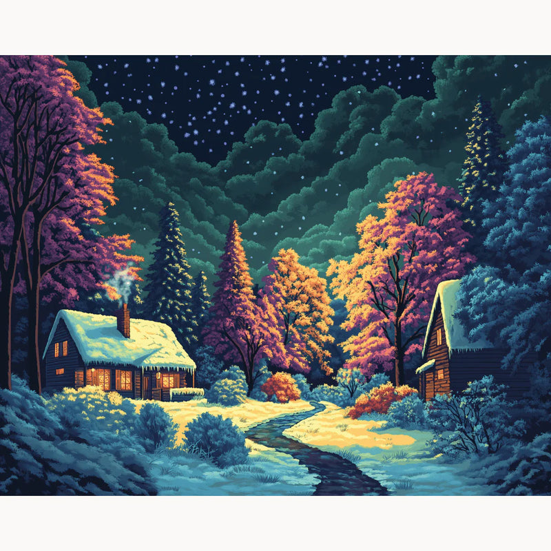 Winter Night Cabin Paint by Numbers Kit-zoom-