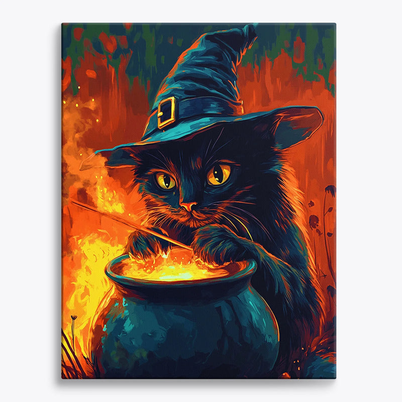 Witch Cat Cauldron Paint by Numbers Kit-zoom-