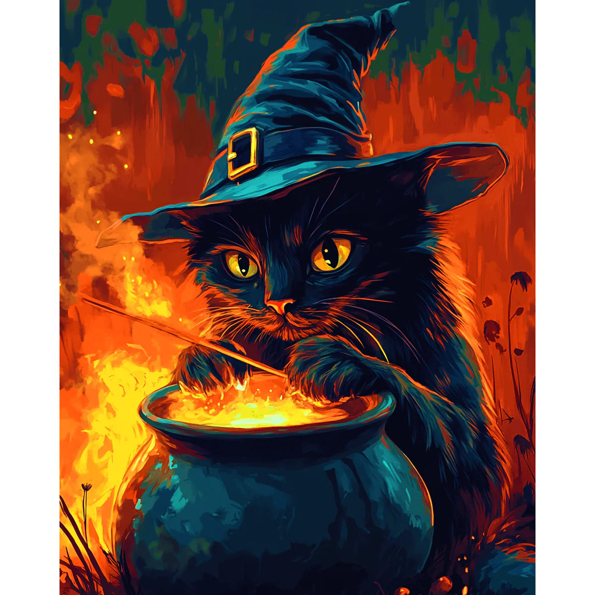 Witch Cat Cauldron Paint by Numbers Kit-2